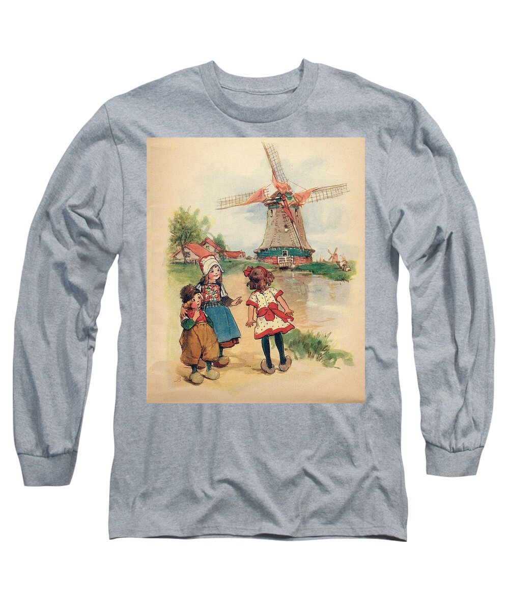 Dutch Long Sleeve T-Shirt featuring the painting The Windmill and the LIttle Wooden Shoes by Reynold Jay