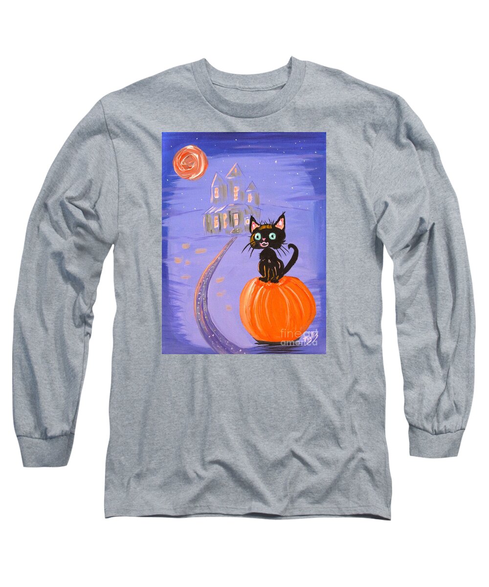 Halloween Long Sleeve T-Shirt featuring the painting Things I Like Best at Halloween by Phyllis Kaltenbach