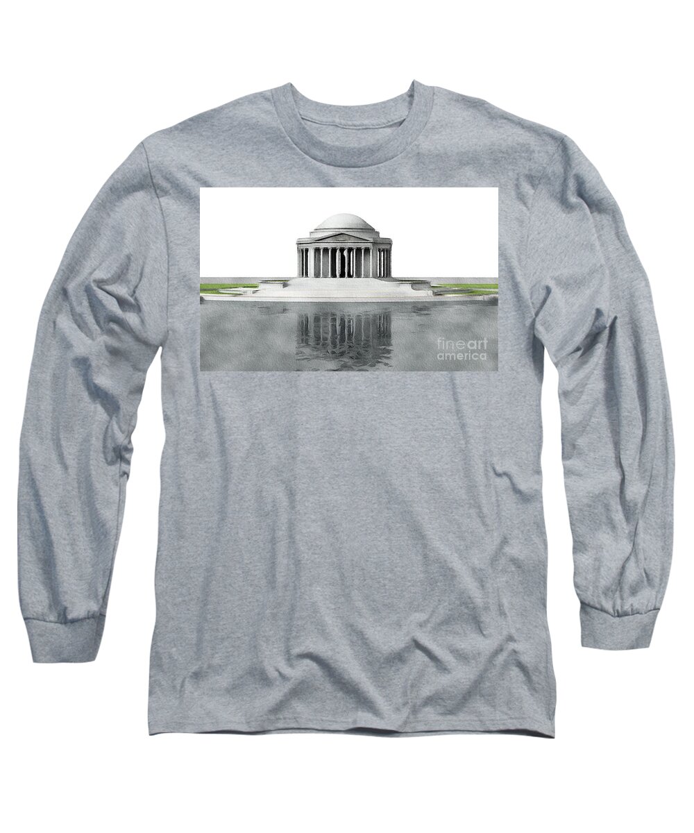 Thomas Long Sleeve T-Shirt featuring the painting Thomas Jefferson Memorial, Washington by Esoterica Art Agency