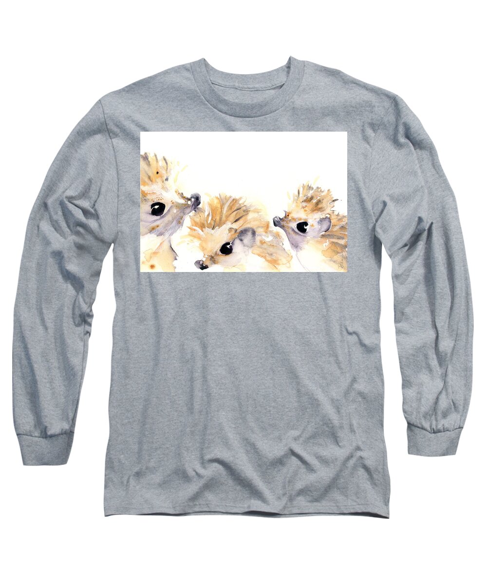 Hedgehog Watercolor Long Sleeve T-Shirt featuring the painting Three Hedgehogs by Dawn Derman