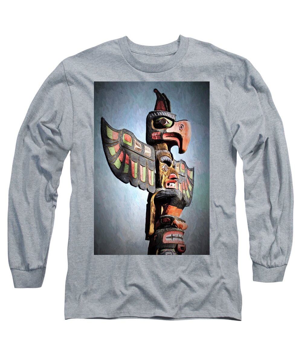 Totem Poles Long Sleeve T-Shirt featuring the photograph Thunderbird Totem Pole - Thunderbird Park, Victoria, British Columbia by Peggy Collins