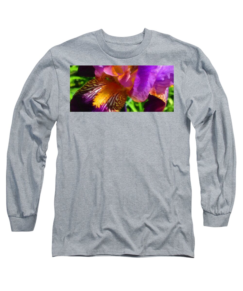 Landscape Long Sleeve T-Shirt featuring the photograph Tiger Iris in Watercolor by Morgan Carter
