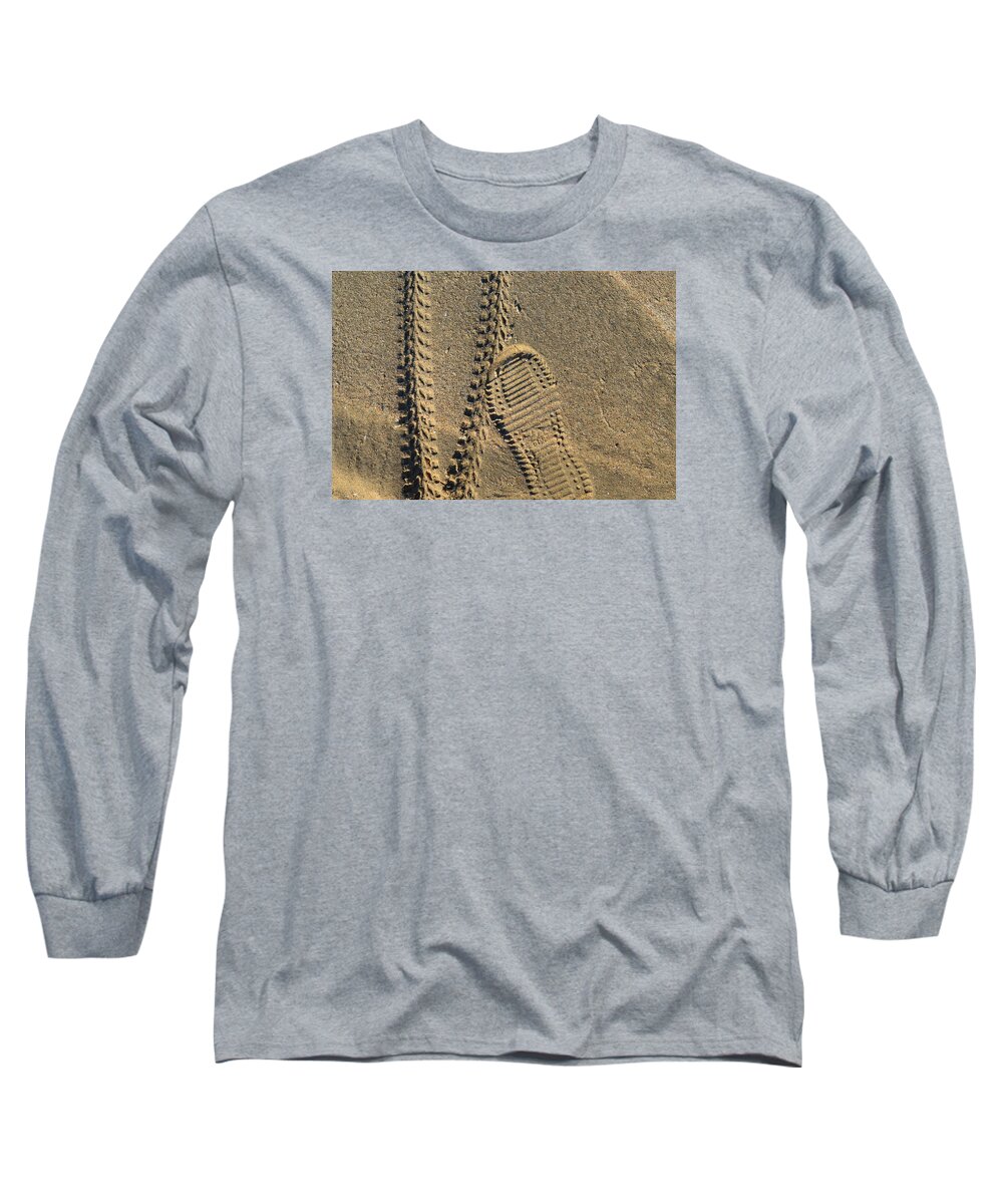Abstract Long Sleeve T-Shirt featuring the photograph Tire and Sneaker Tracks by Lyle Crump
