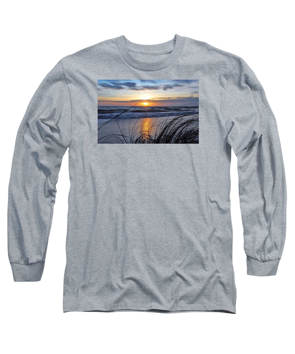 Ocean Long Sleeve T-Shirt featuring the photograph Touching the Sunset by Kicking Bear Productions