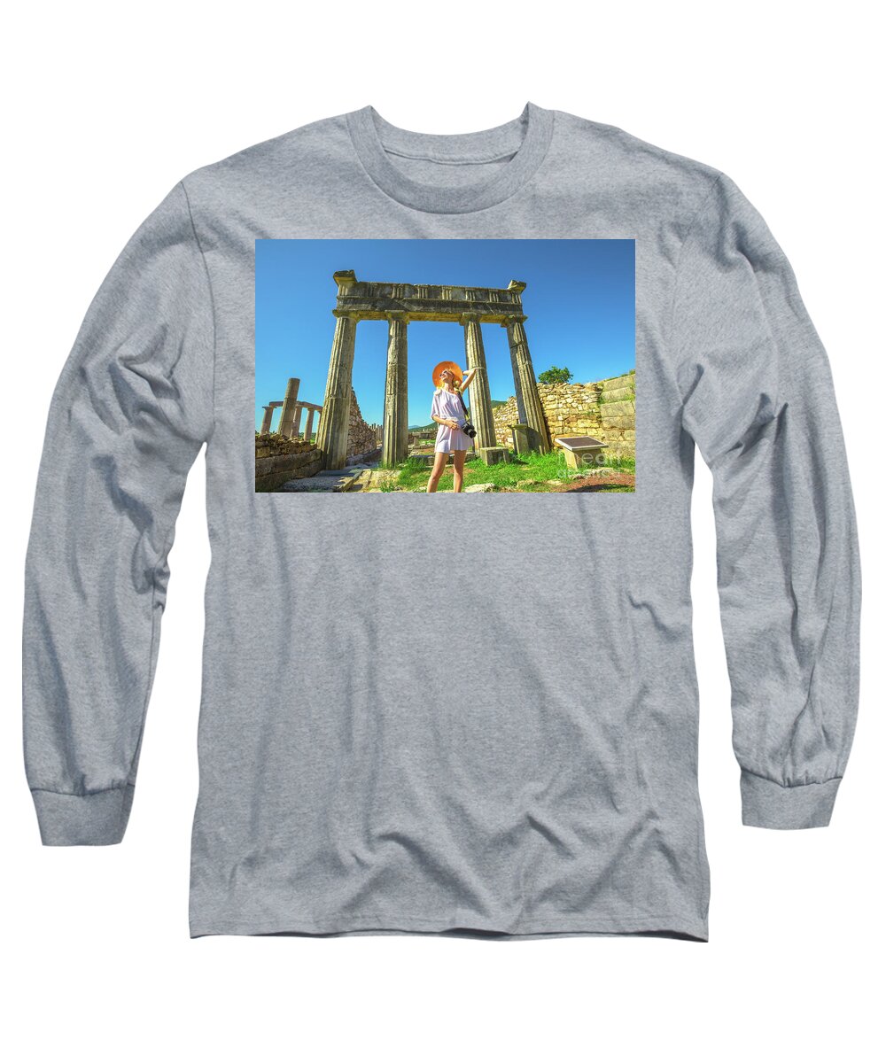 Greece Long Sleeve T-Shirt featuring the photograph Tourist traveler photographer by Benny Marty