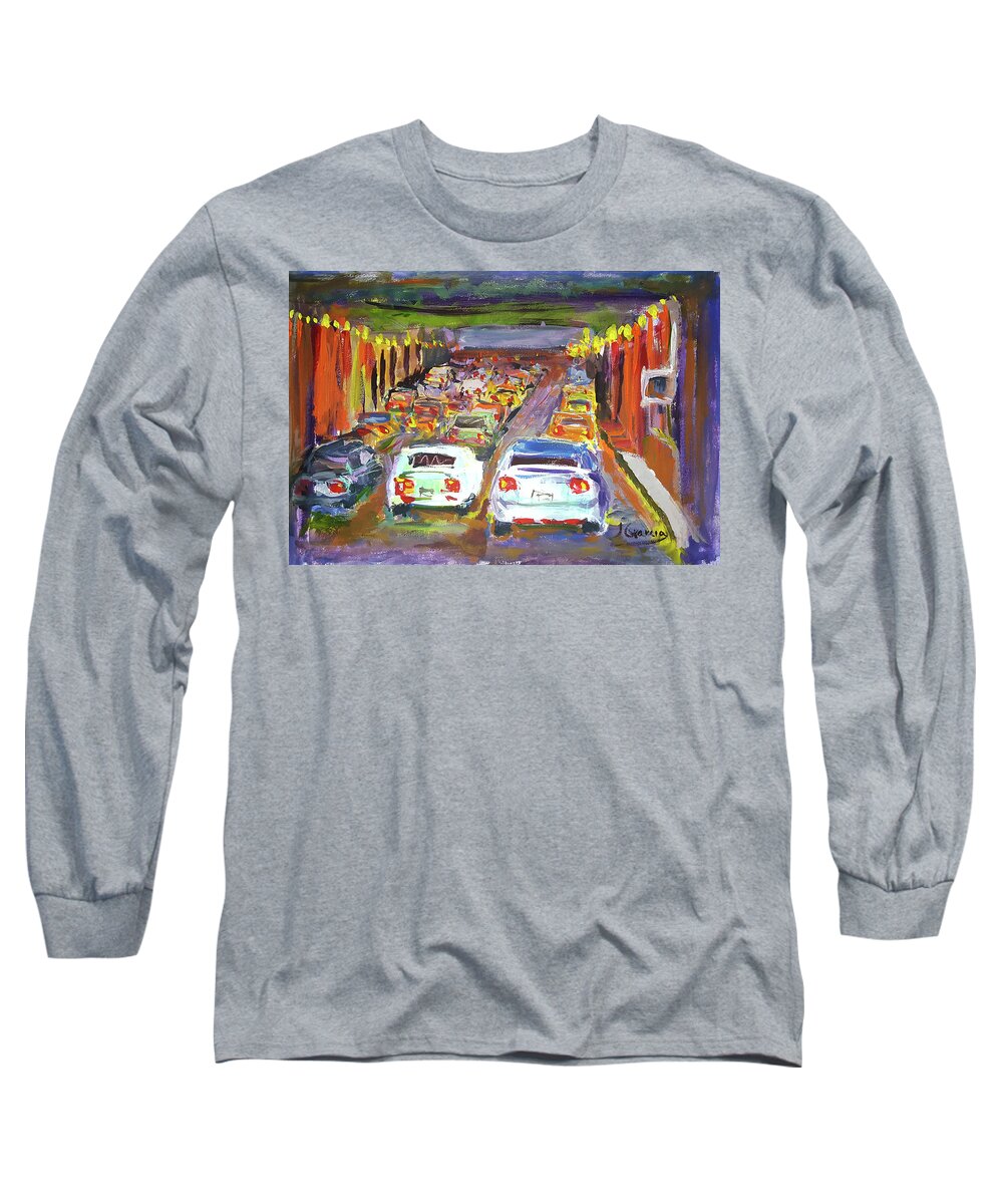 Impressionist Long Sleeve T-Shirt featuring the painting Traffic Jam by Janet Garcia