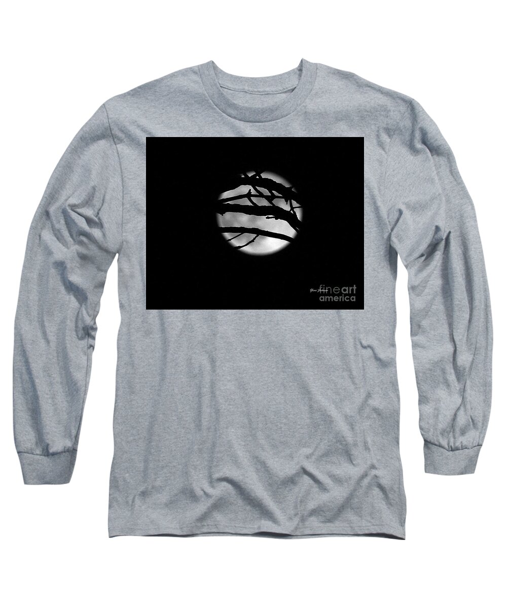 Moon Long Sleeve T-Shirt featuring the photograph Tree branch cover over the Super Moon by Yumi Johnson