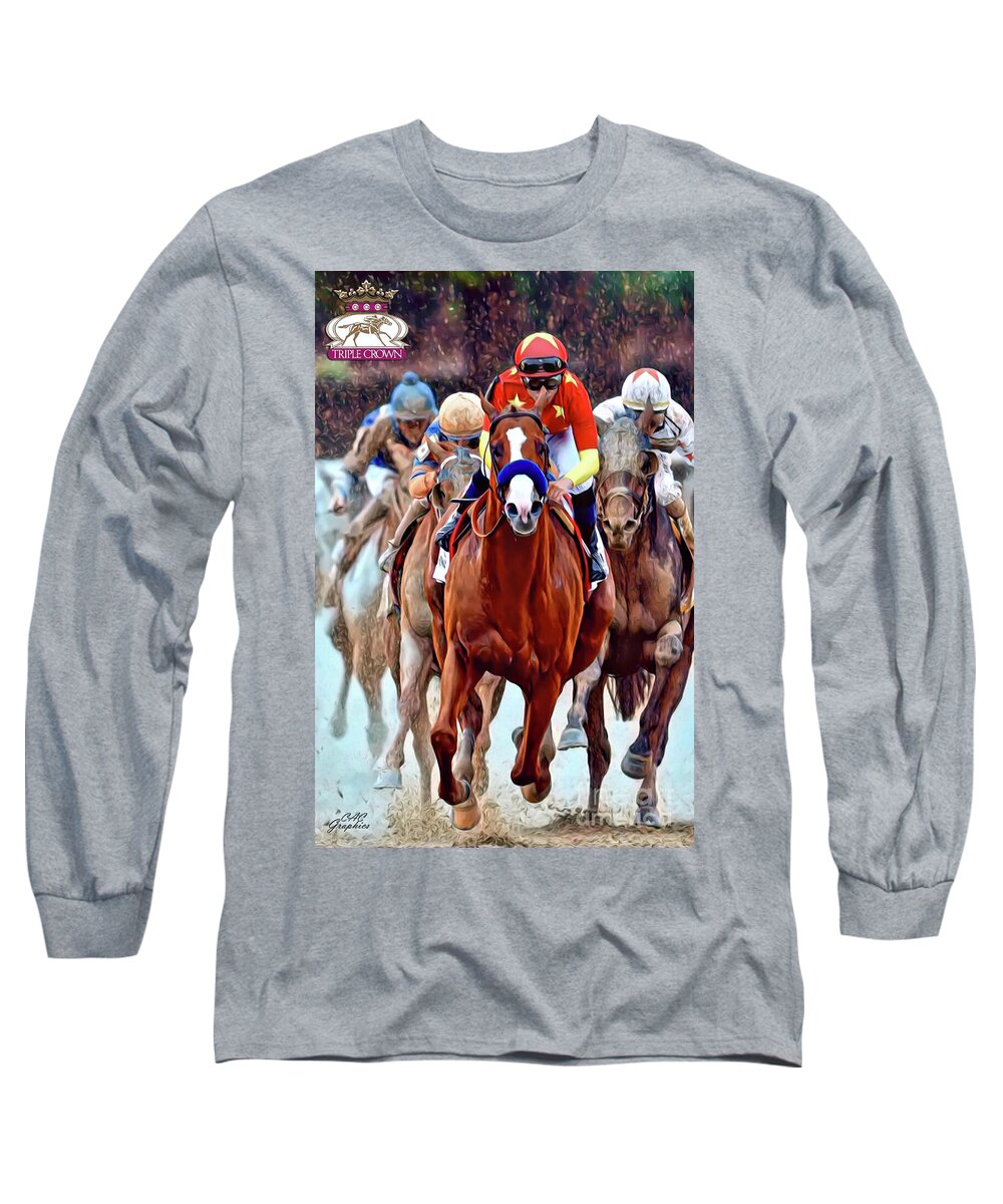 Justify Long Sleeve T-Shirt featuring the digital art Triple Crown Winner Justify 2 by CAC Graphics