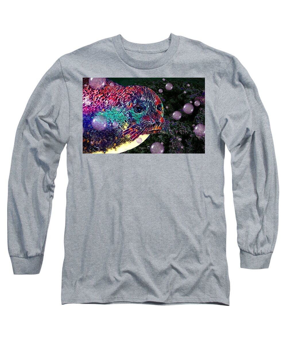 Digital Art Long Sleeve T-Shirt featuring the digital art Tropical Ocean Sea Lion by Artful Oasis