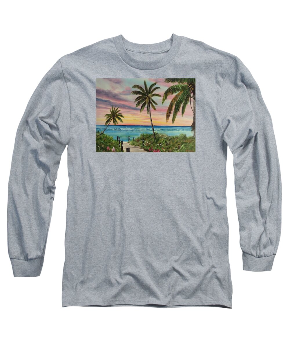 Beach Long Sleeve T-Shirt featuring the painting Tropical Paradise by Lloyd Dobson