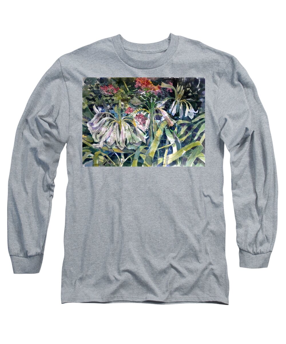Lilies Long Sleeve T-Shirt featuring the painting Trumpet Lilies by Martha Tisdale