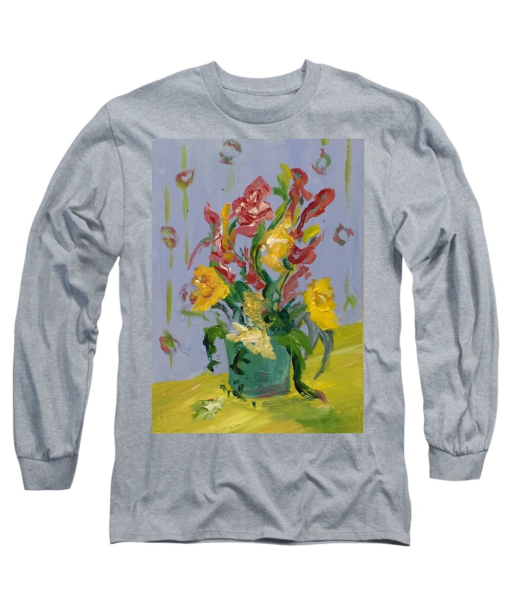 Still Life Long Sleeve T-Shirt featuring the painting Tulips by Alida M Haslett