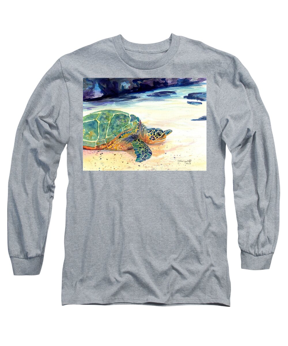 Sea Turtle Long Sleeve T-Shirt featuring the painting Turtle at Poipu Beach 5 by Marionette Taboniar