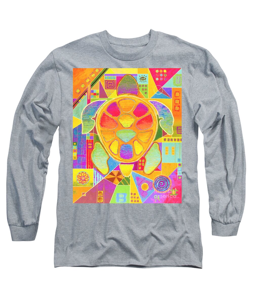 Turtle Long Sleeve T-Shirt featuring the painting Turtle Turtle - yellow hue by Jeremy Aiyadurai