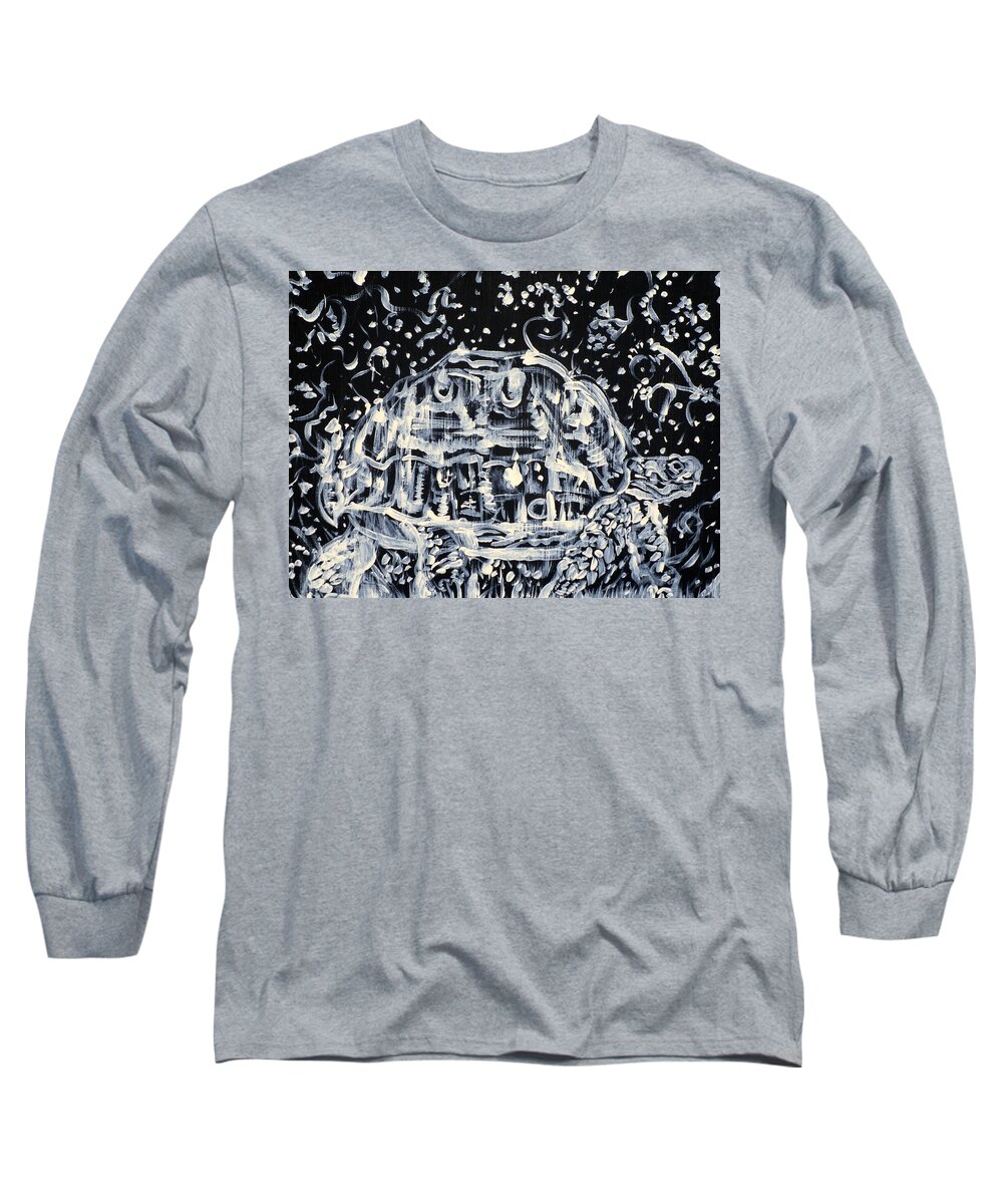 Turtle Long Sleeve T-Shirt featuring the painting Turtle Walking Under A Starry Sky by Fabrizio Cassetta
