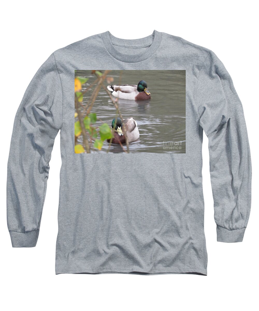 Mallard Ducks Long Sleeve T-Shirt featuring the photograph Two Ducks In The Pond by Kim Tran