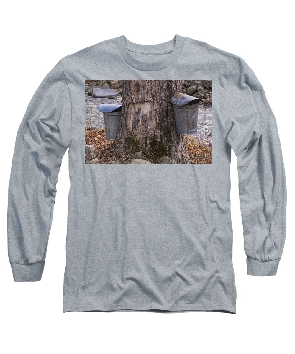 Maple Trees Long Sleeve T-Shirt featuring the photograph Two Syrup Buckets by Tom Singleton