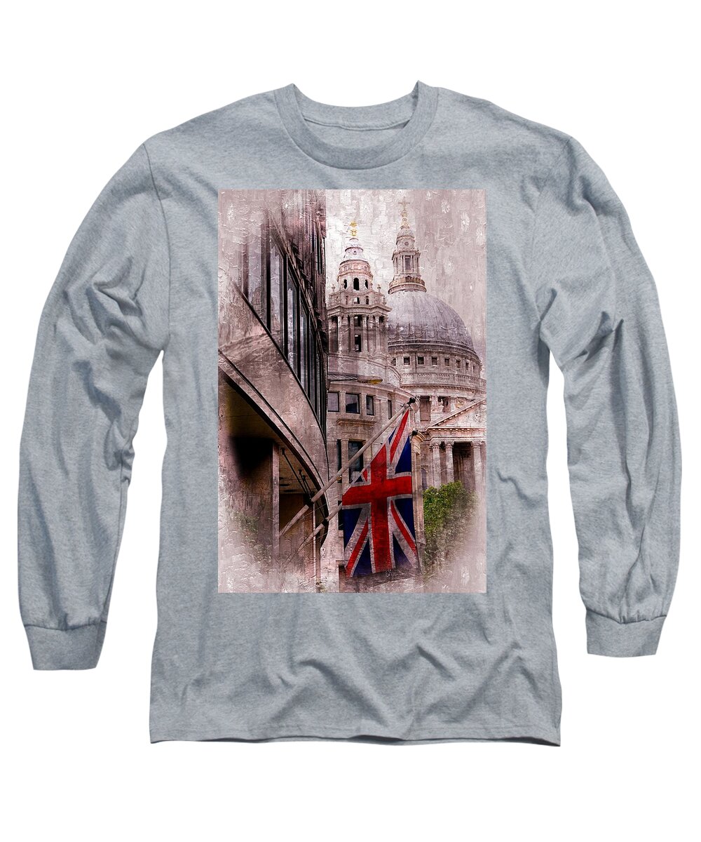 British Flag Long Sleeve T-Shirt featuring the photograph Union Jack by St. Paul's Cathdedral by Karen McKenzie McAdoo