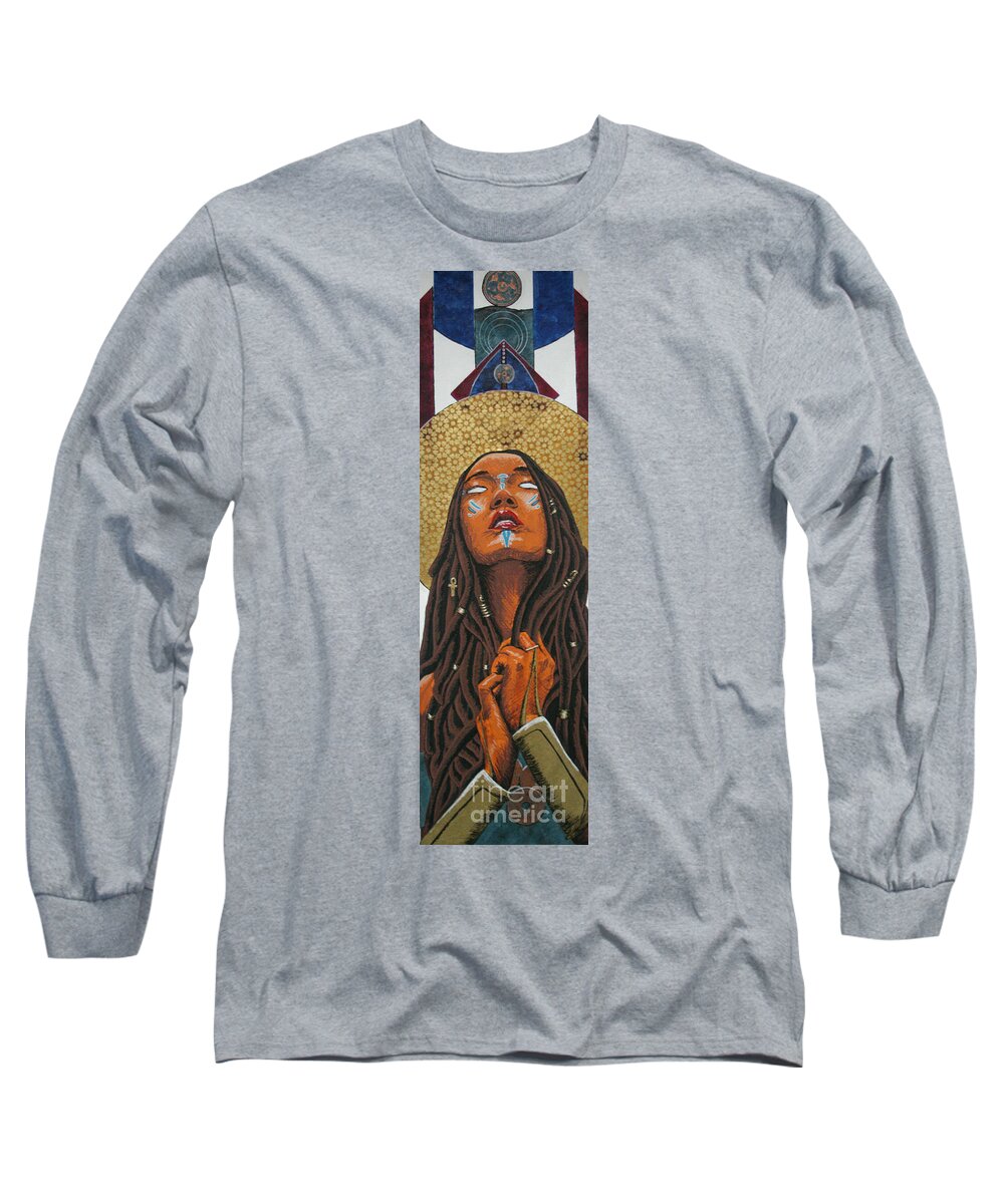 Goddess Long Sleeve T-Shirt featuring the mixed media Untitled Goddess 4 by Edmund Royster