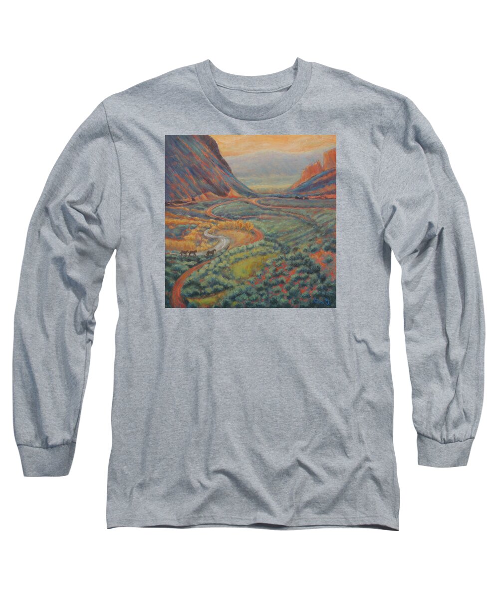 Oil On Panel Long Sleeve T-Shirt featuring the painting Valley Passage by Gina Grundemann