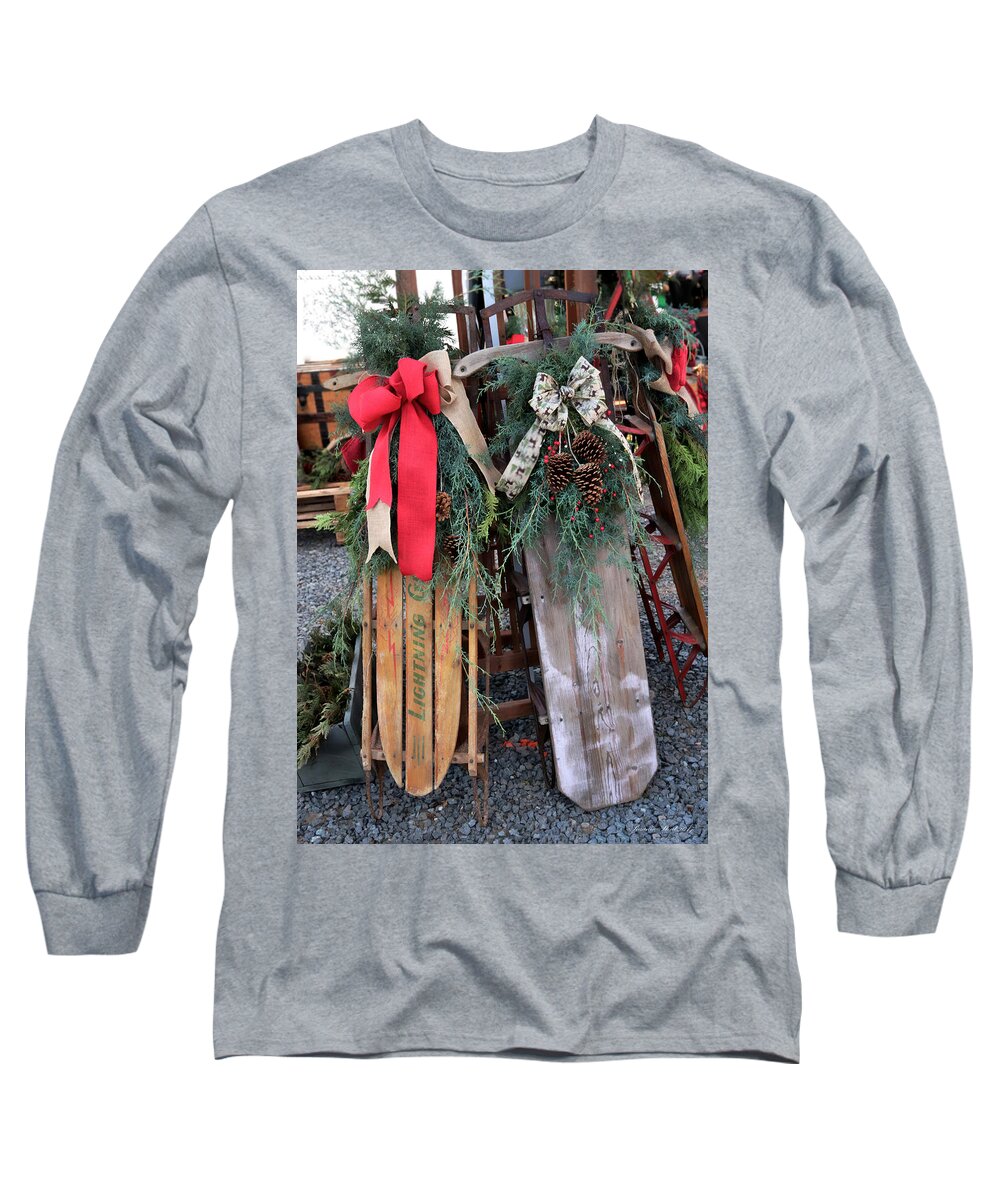 Photo Designs By Suzanne Stout Long Sleeve T-Shirt featuring the photograph Vintage Sleds by Suzanne Stout