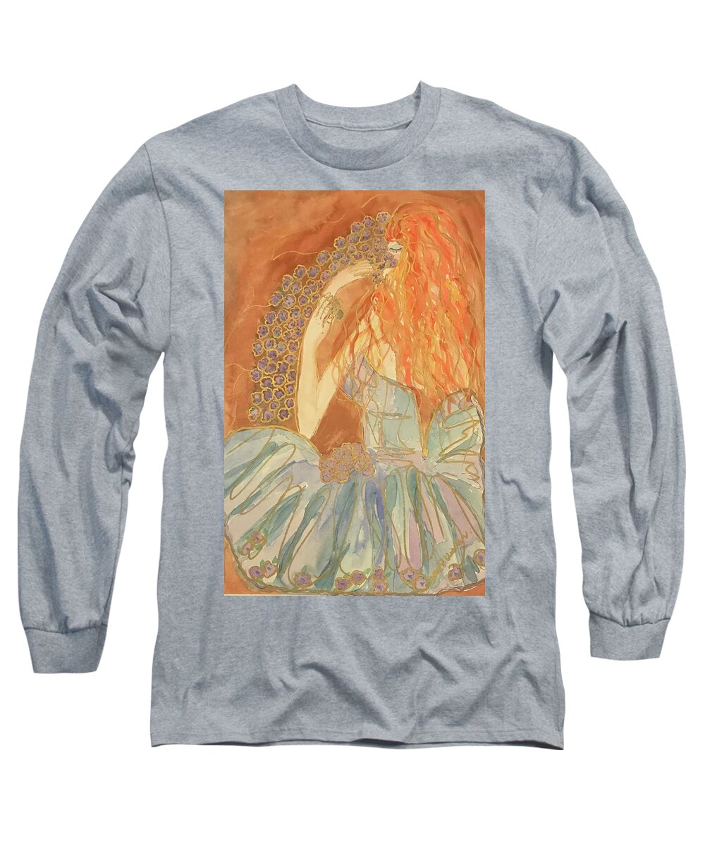 Watercolor Long Sleeve T-Shirt featuring the painting Violet Shower #2 by Dottie Visker