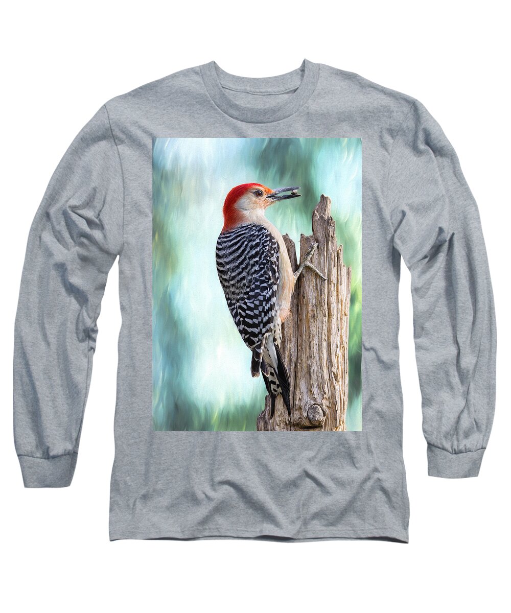 Red-bellied Woodpecker Long Sleeve T-Shirt featuring the photograph Viridian Woody by Bill and Linda Tiepelman