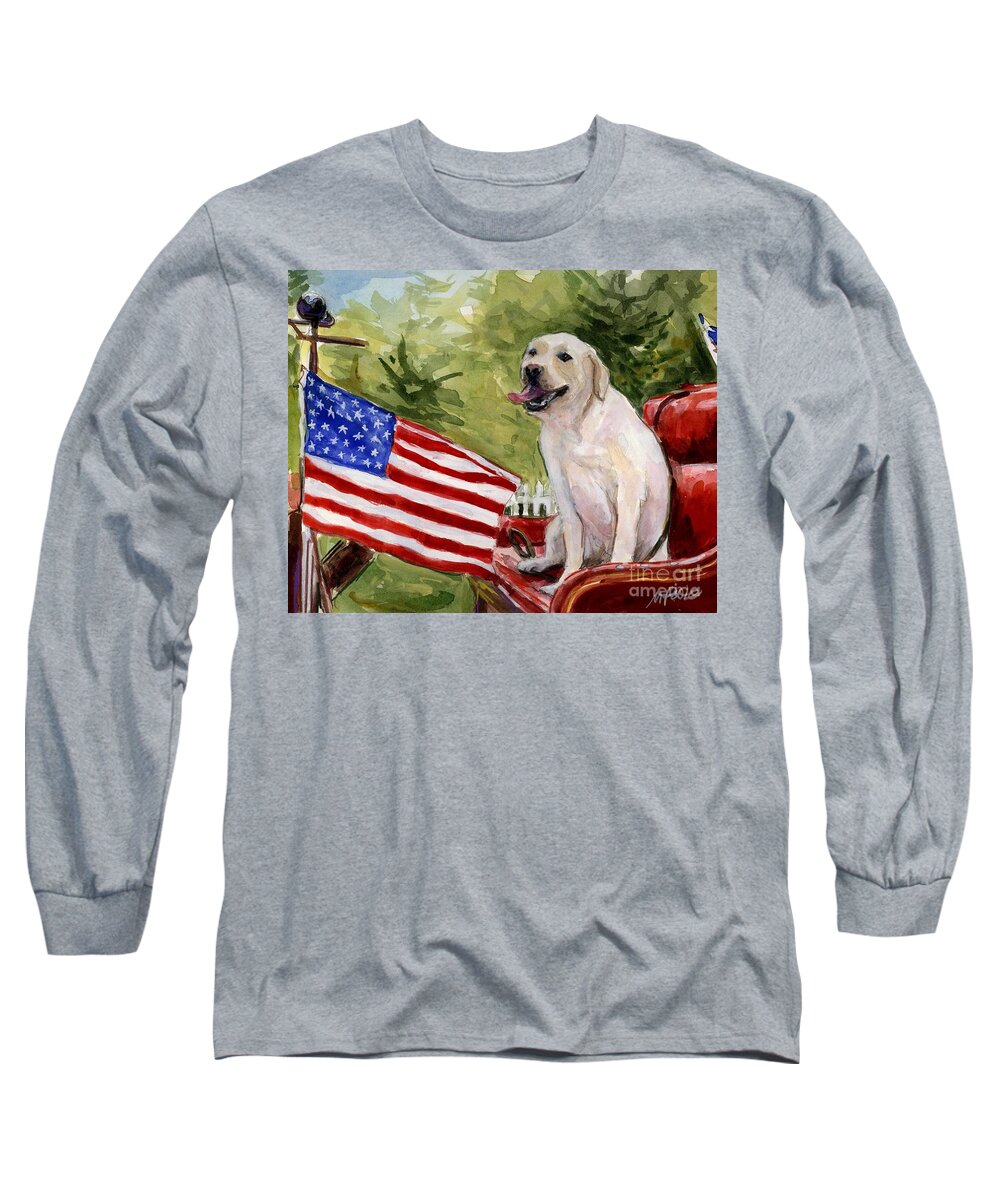 Golden Retriever Long Sleeve T-Shirt featuring the painting Wag the Flag by Molly Poole