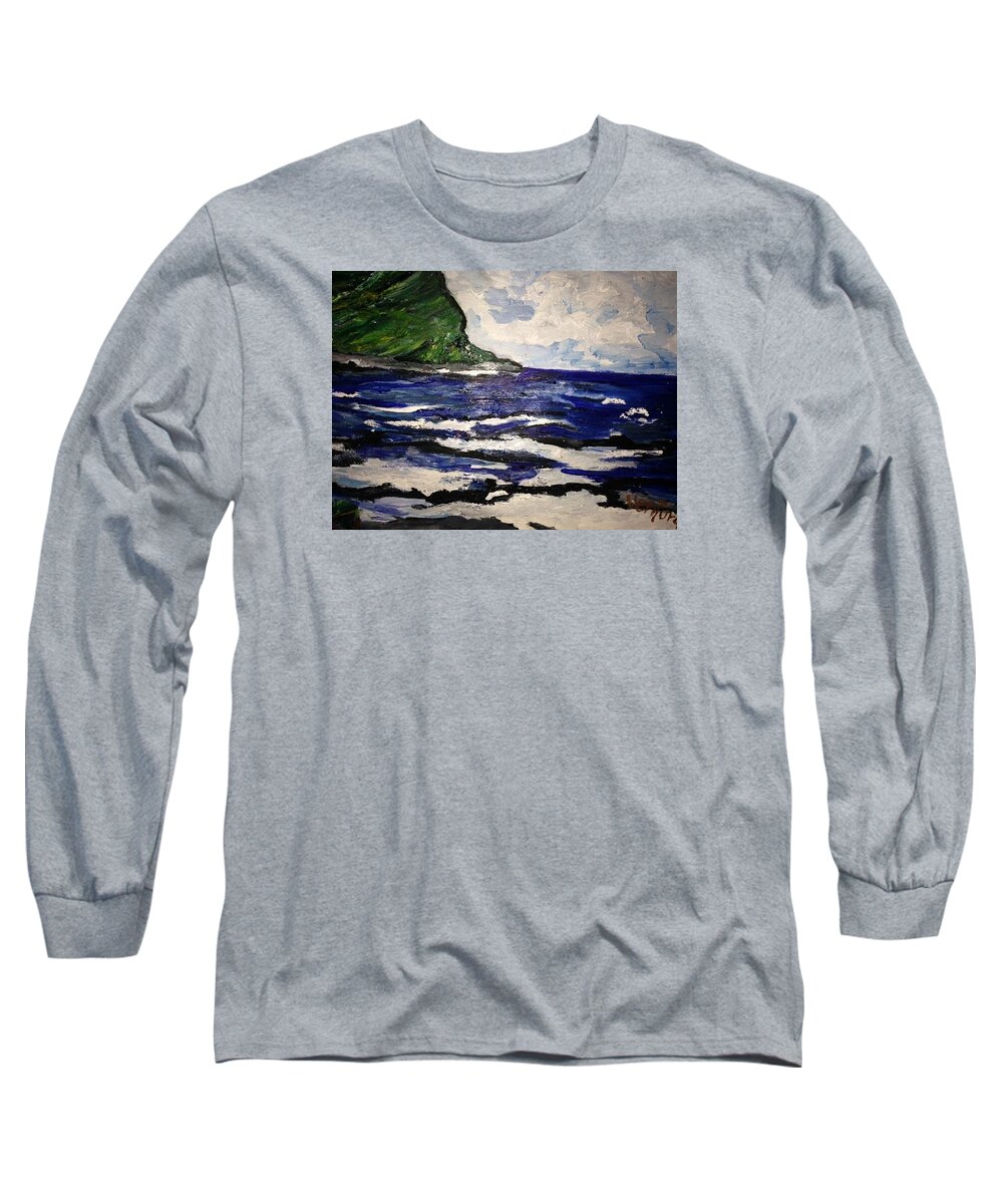 Waipio Valley Long Sleeve T-Shirt featuring the painting Waipio Valley Beach by Clare Ventura