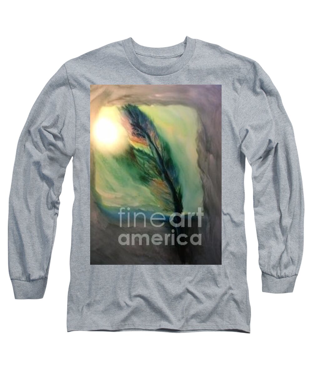 Spirit Spiritual Feathers Totems Native First Nation Long Sleeve T-Shirt featuring the painting Walking in your Light by FeatherStone Studio Julie A Miller