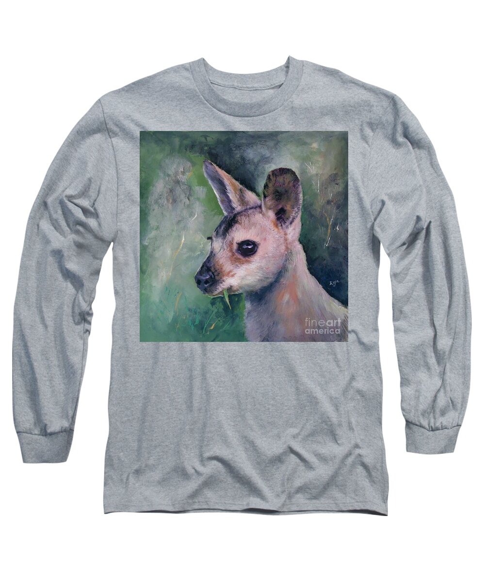Wallaby Long Sleeve T-Shirt featuring the painting Wallaby Grazing by Ryn Shell