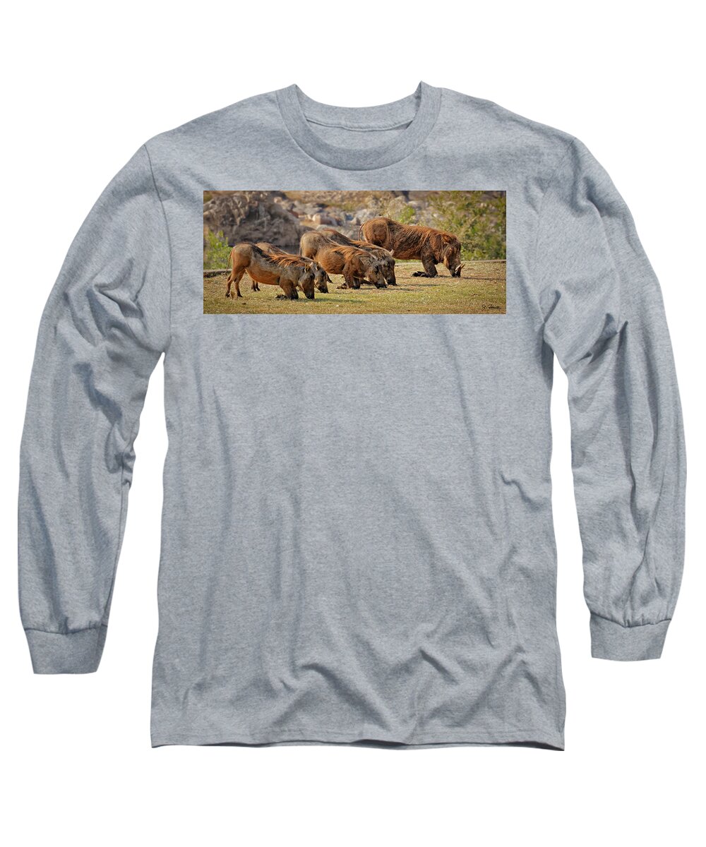 Warthog Long Sleeve T-Shirt featuring the photograph Warthogs Doing Lunch by Joe Bonita