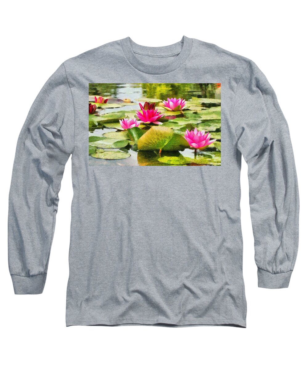 Water Lilies Long Sleeve T-Shirt featuring the painting Water Lilies by Maciek Froncisz