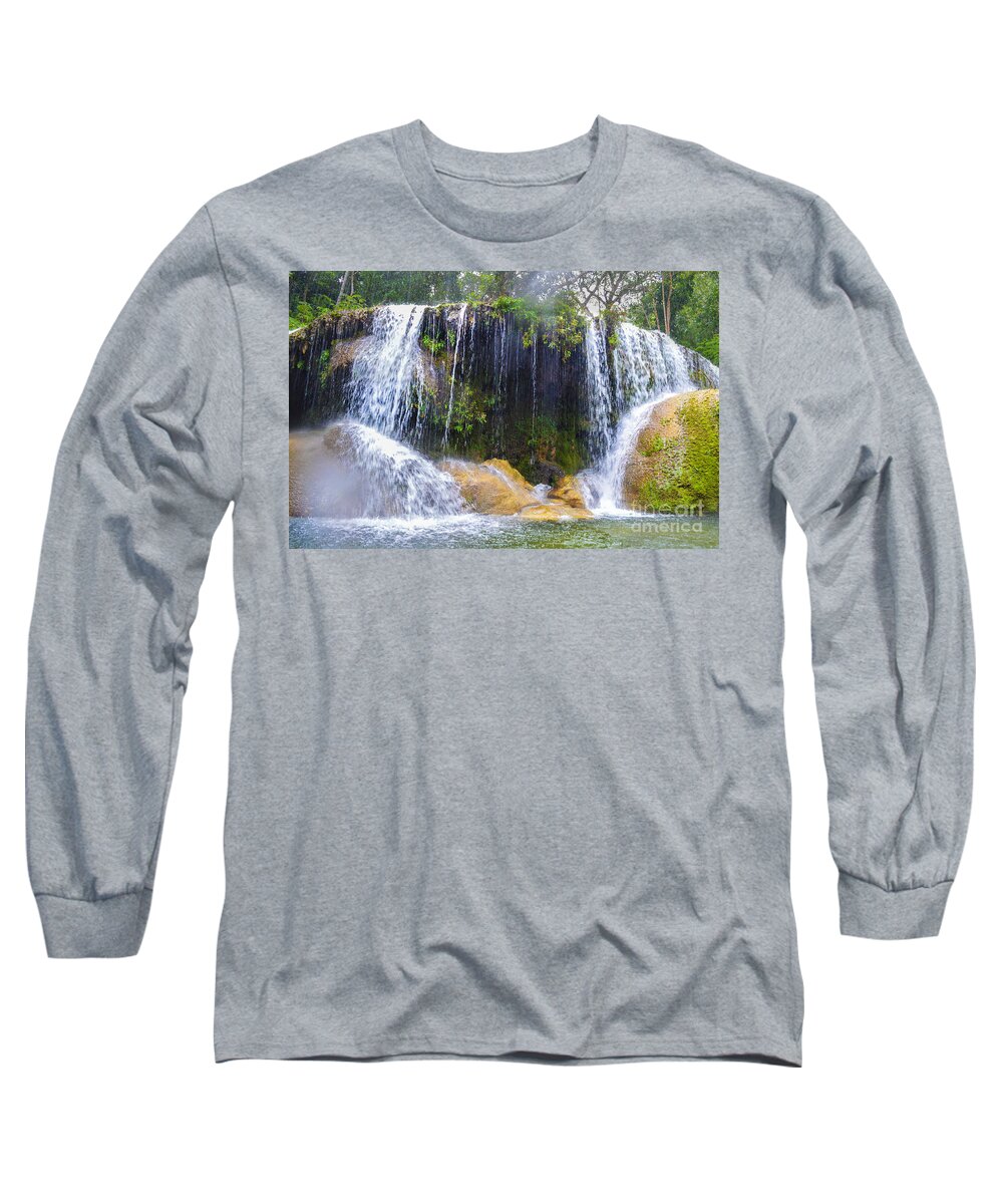 Rain Long Sleeve T-Shirt featuring the photograph Waterfall in Rain by Metaphor Photo