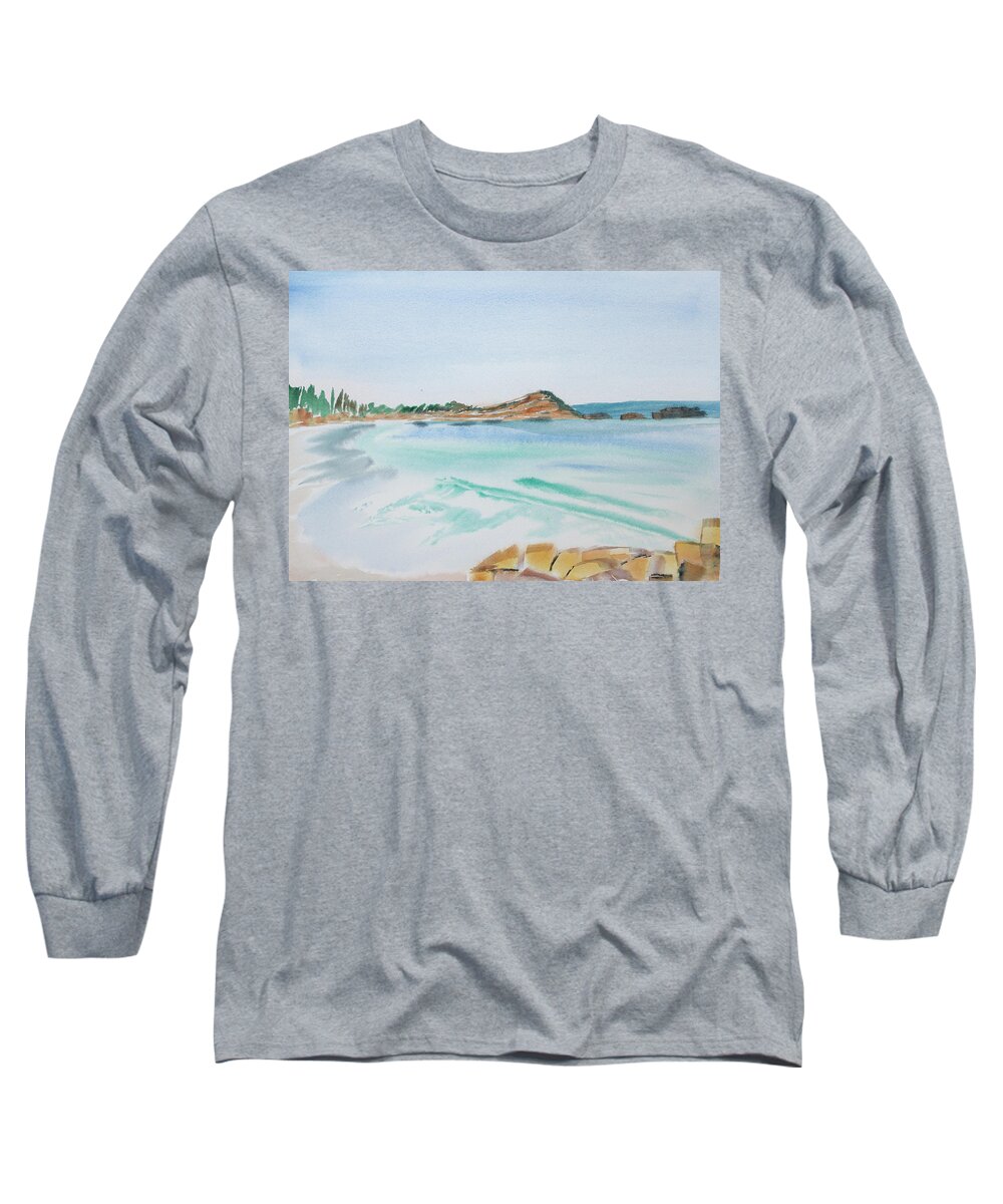Tasmania Long Sleeve T-Shirt featuring the painting Waves Arriving Ashore in a Tasmanian East Coast Bay by Dorothy Darden