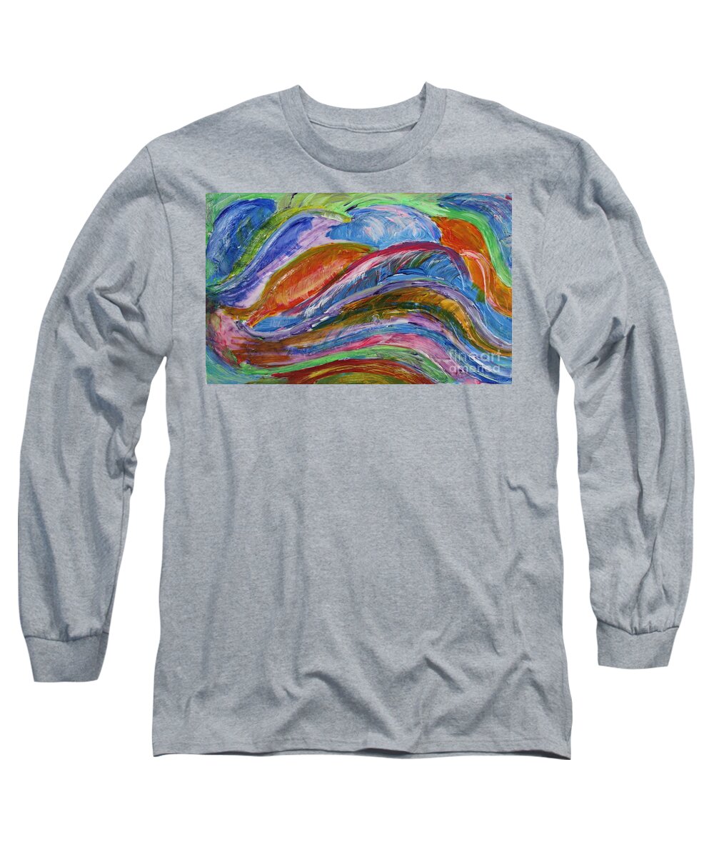 Waves Of Color Long Sleeve T-Shirt featuring the painting Waves of Color by Sarahleah Hankes