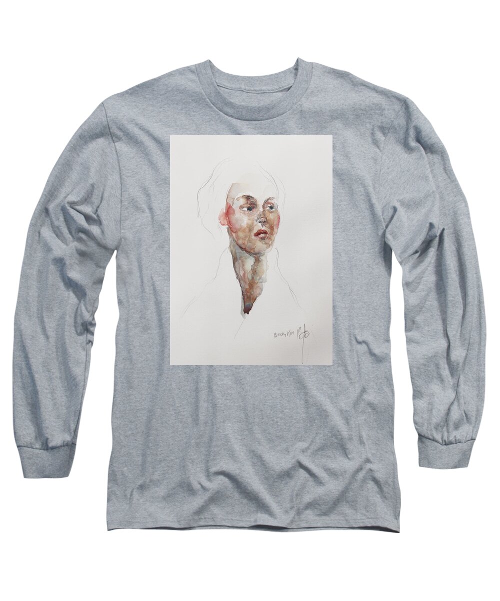 Watercolor Long Sleeve T-Shirt featuring the painting WC Mini Portrait 4       by Becky Kim