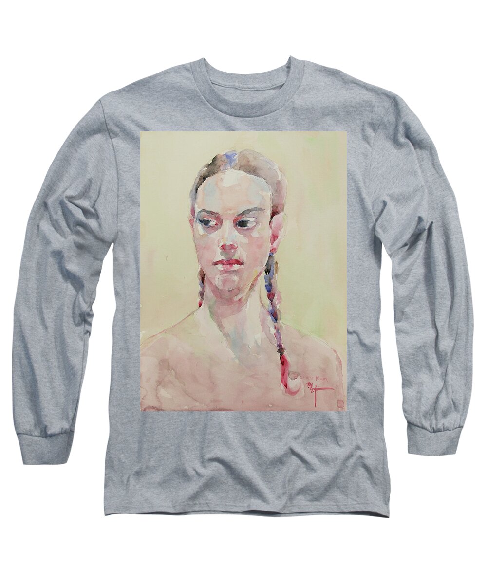 Watercolor Long Sleeve T-Shirt featuring the painting WC Portrait 1619 by Becky Kim