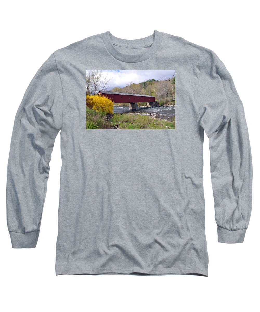 Covered Bridge Long Sleeve T-Shirt featuring the photograph West Cornwall CT covered bridge by Glenn Gordon