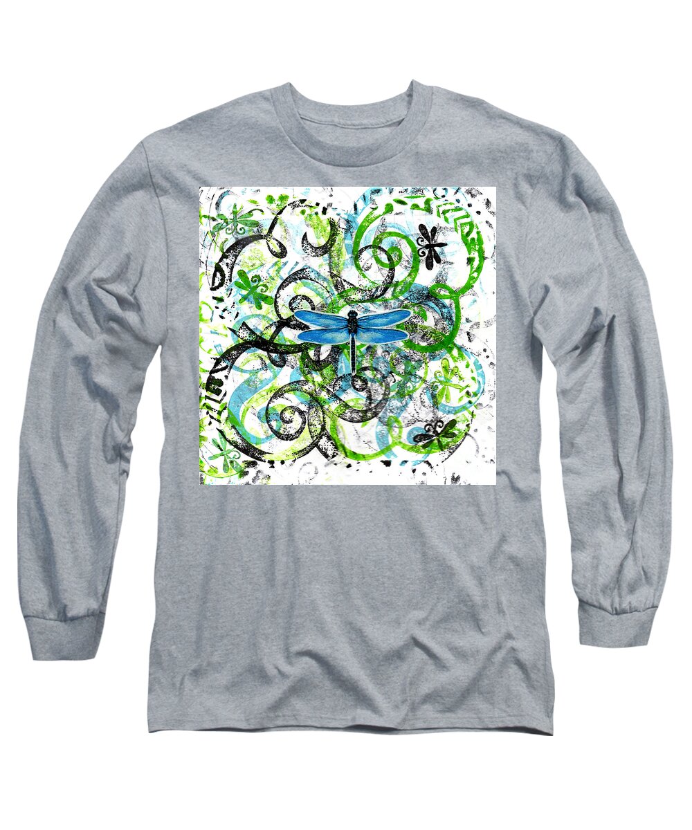 Dragonfly Long Sleeve T-Shirt featuring the painting Whimsical Dragonflies by Genevieve Esson