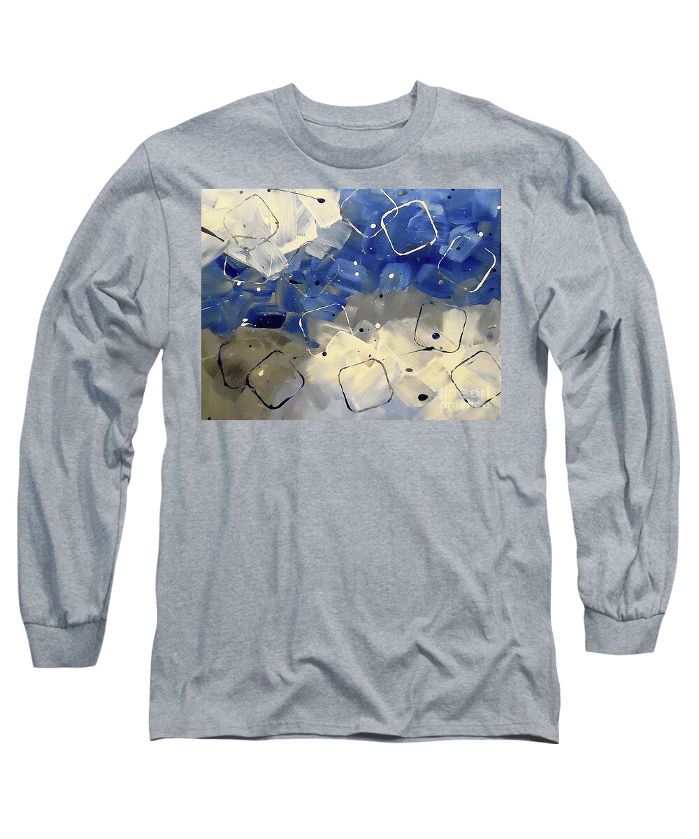 Blue Cubism Long Sleeve T-Shirt featuring the painting Whirlwind by Jilian Cramb - AMothersFineArt