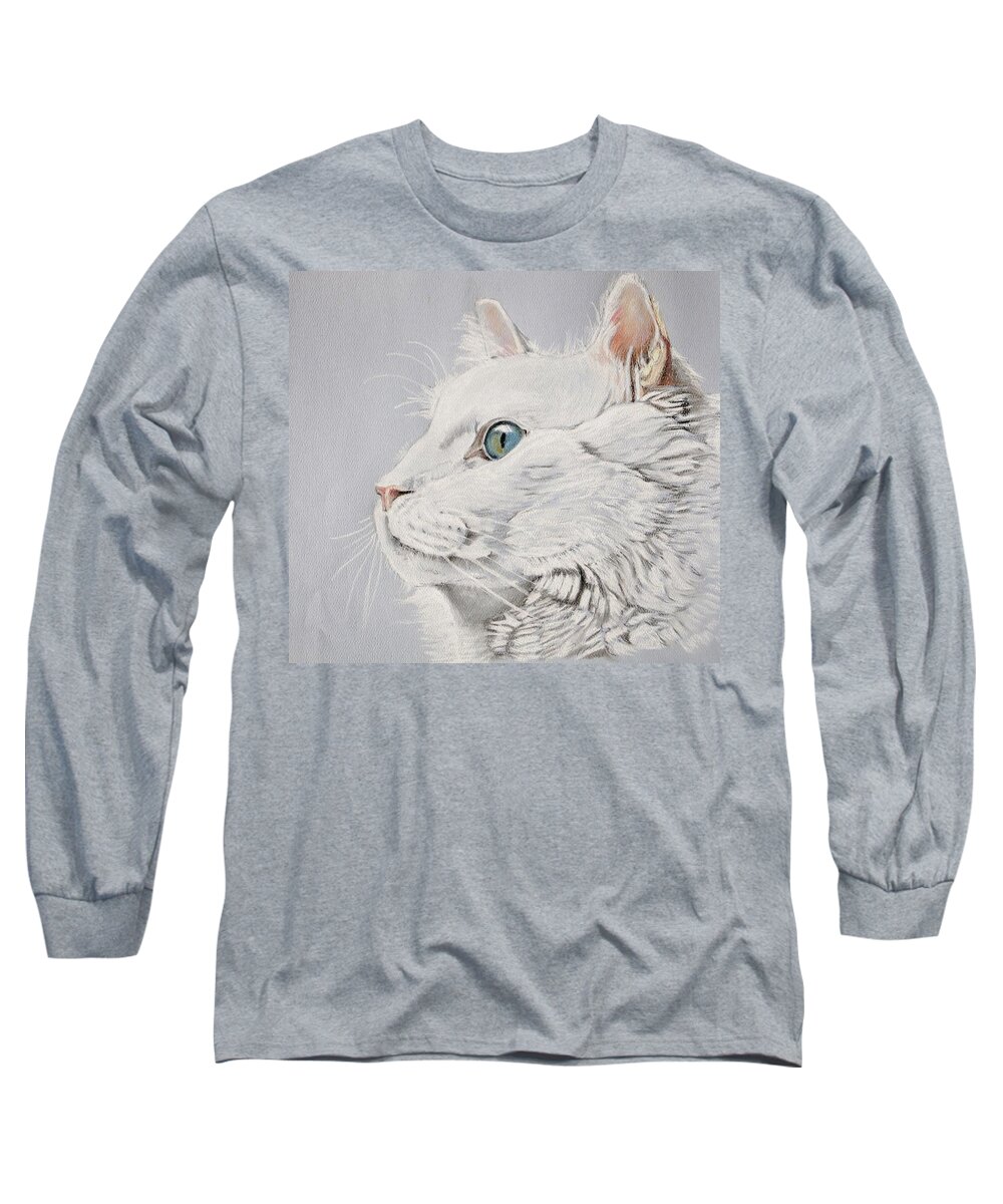 Cat Long Sleeve T-Shirt featuring the painting White Cat by Teresa Smith