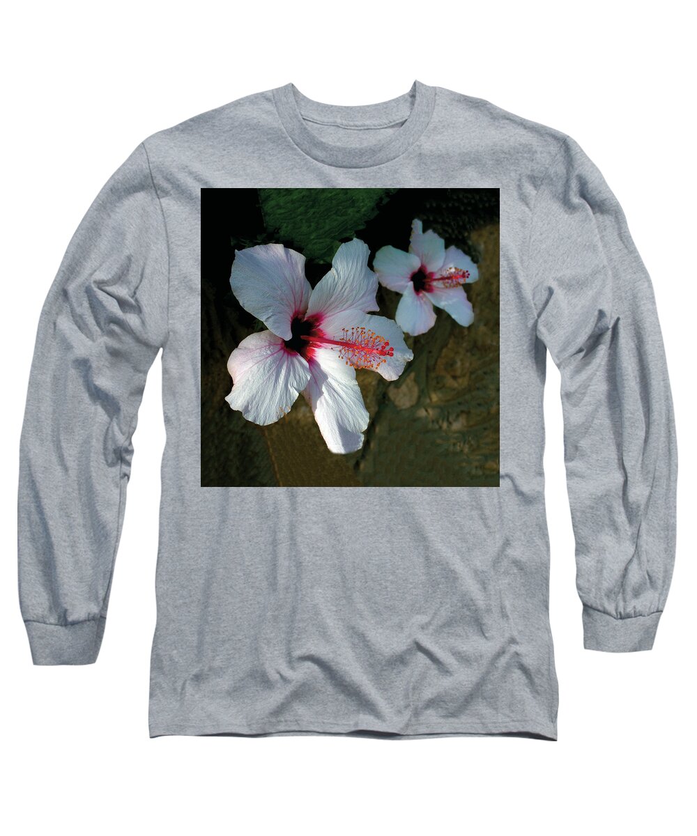 White Long Sleeve T-Shirt featuring the photograph White Hibiscus Pair by William Bitman
