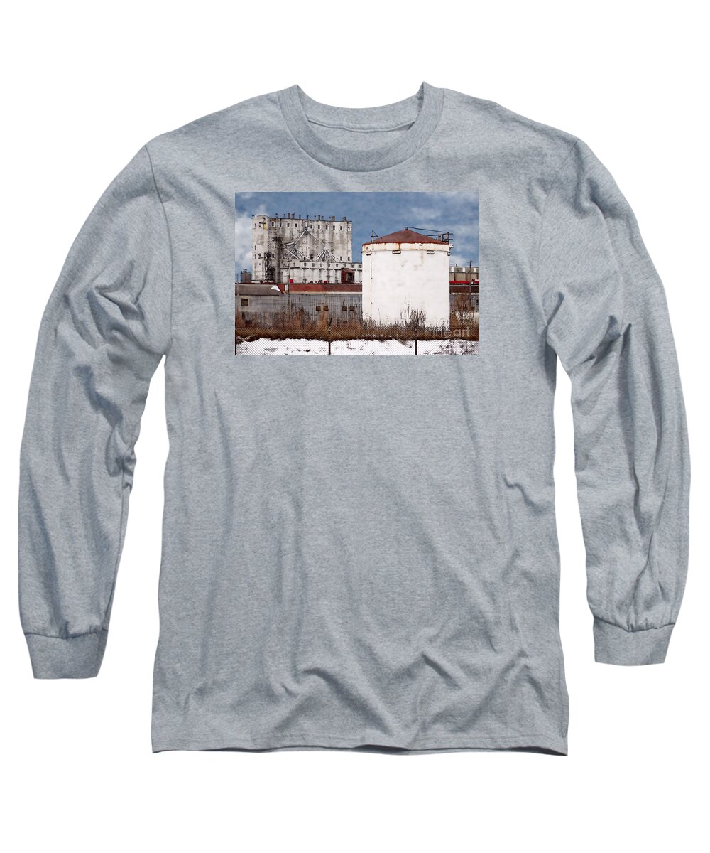 Milwaukee Long Sleeve T-Shirt featuring the digital art White Silo and Grain Elevator by David Blank