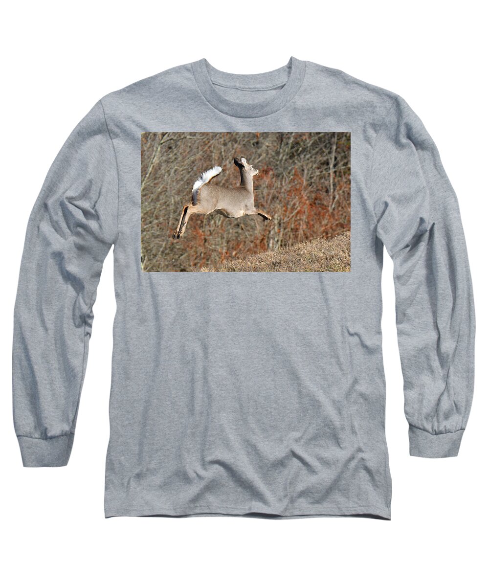 Deer Long Sleeve T-Shirt featuring the photograph White-tailed Take Off by Alan Lenk