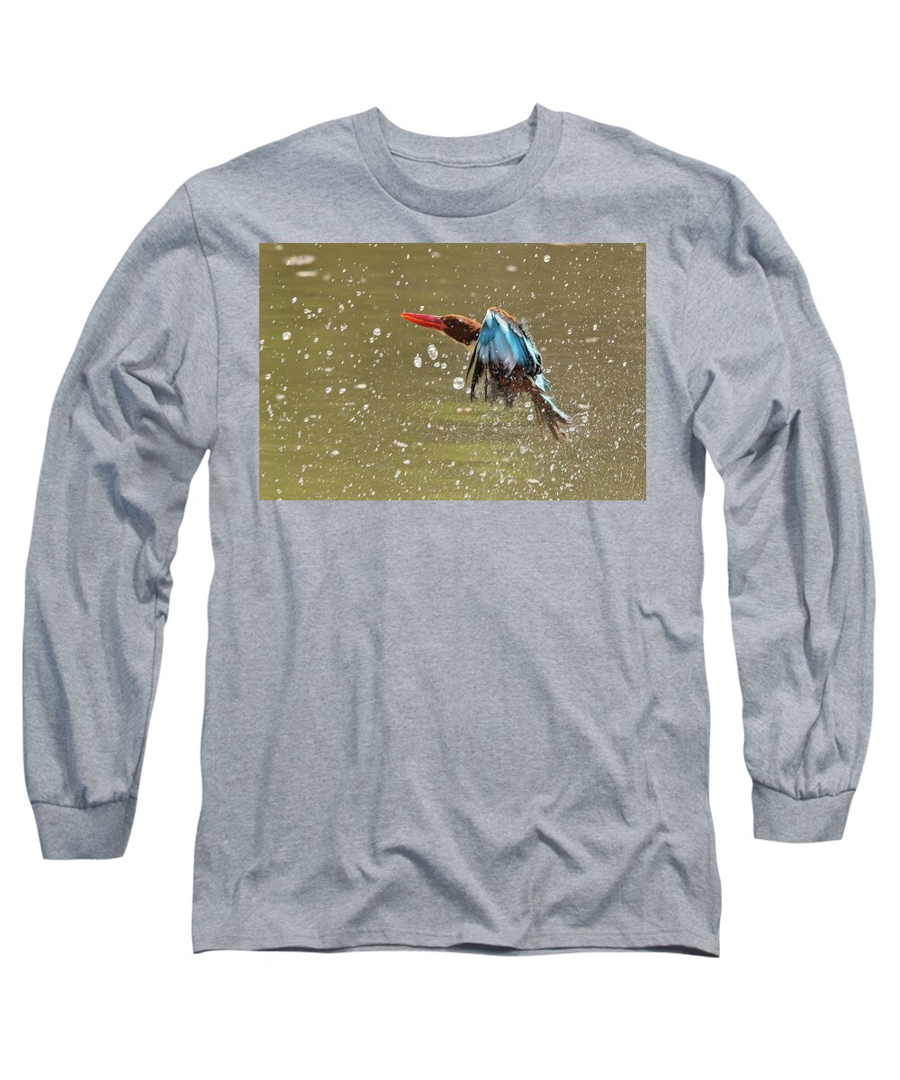 2017 Long Sleeve T-Shirt featuring the photograph White-throated Kingfisher by Jean-Luc Baron