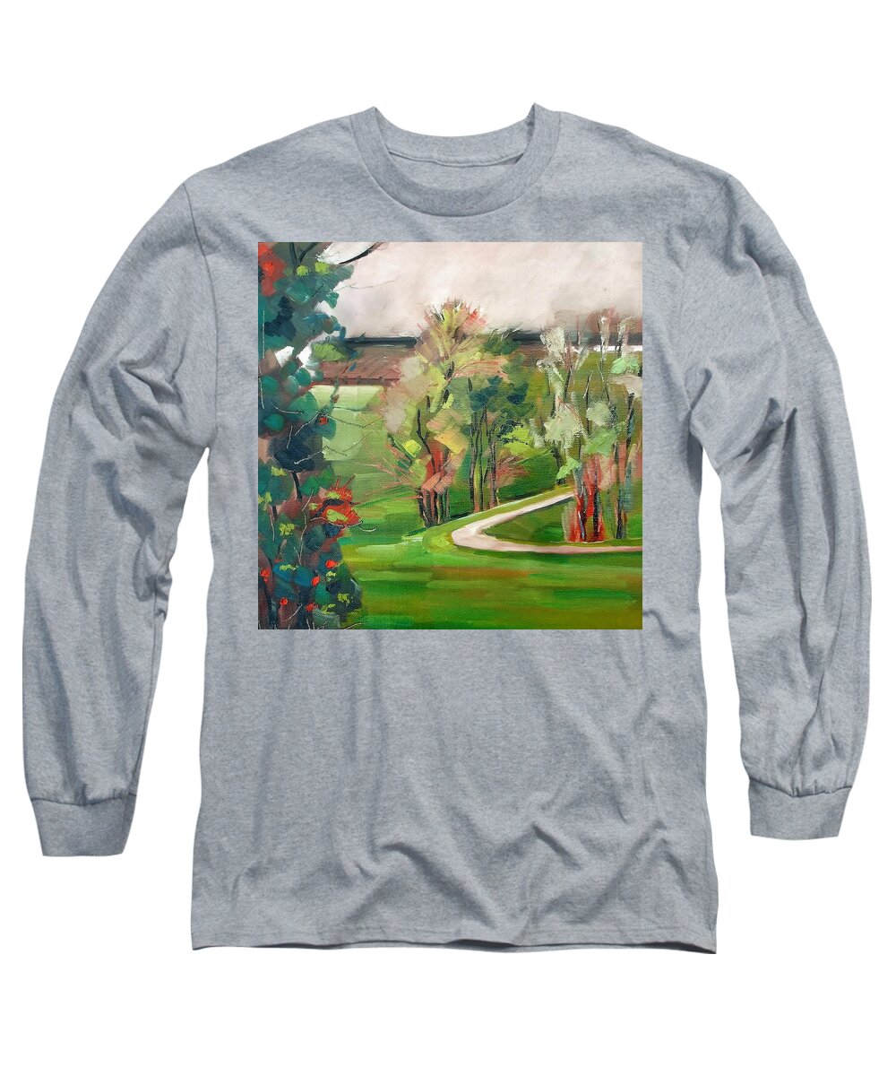  Long Sleeve T-Shirt featuring the painting White Trail by Kim PARDON