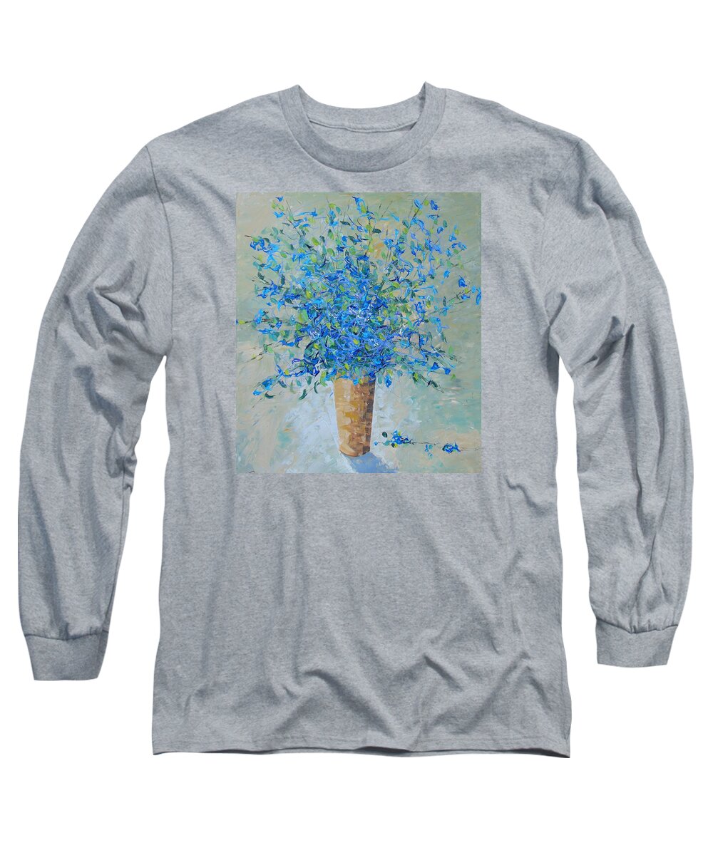 Floral Long Sleeve T-Shirt featuring the painting Wild blue floral by Frederic Payet