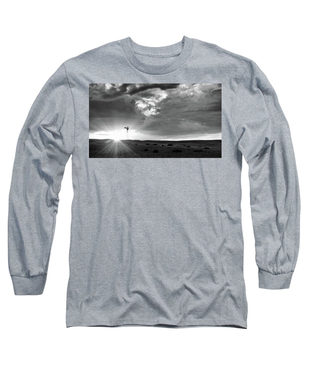 Pawanee National Grasssland Long Sleeve T-Shirt featuring the photograph Windmill at Sunset by Monte Stevens