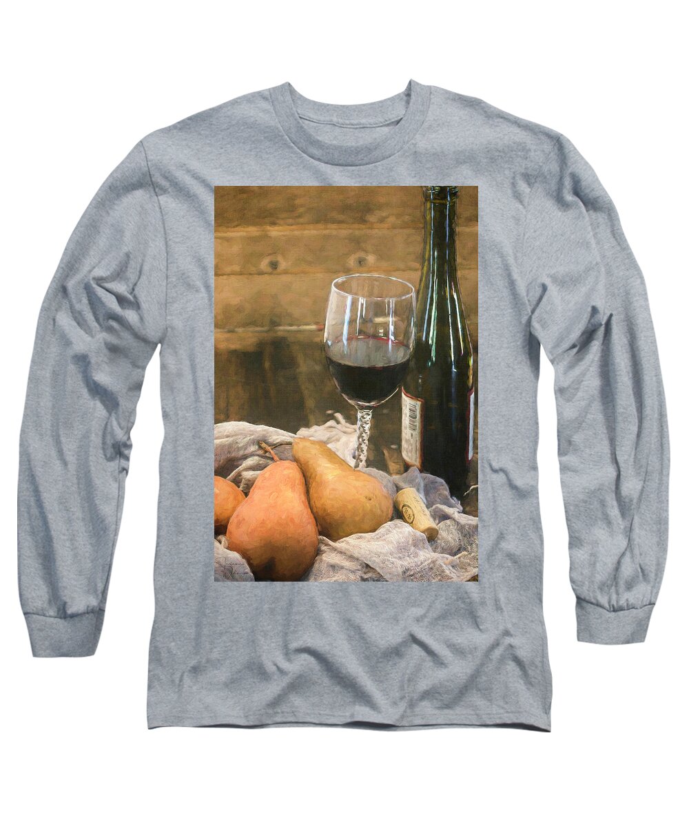 Fruit Long Sleeve T-Shirt featuring the photograph Wine and Pears by Teresa Wilson